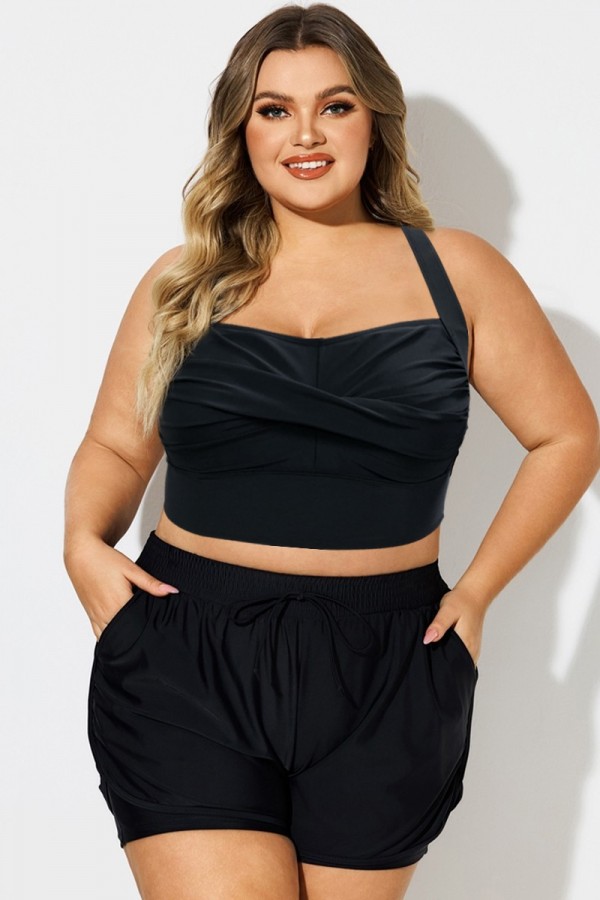 Top de bikini con tirantes ajustables y escote cuadrado cruzado liso