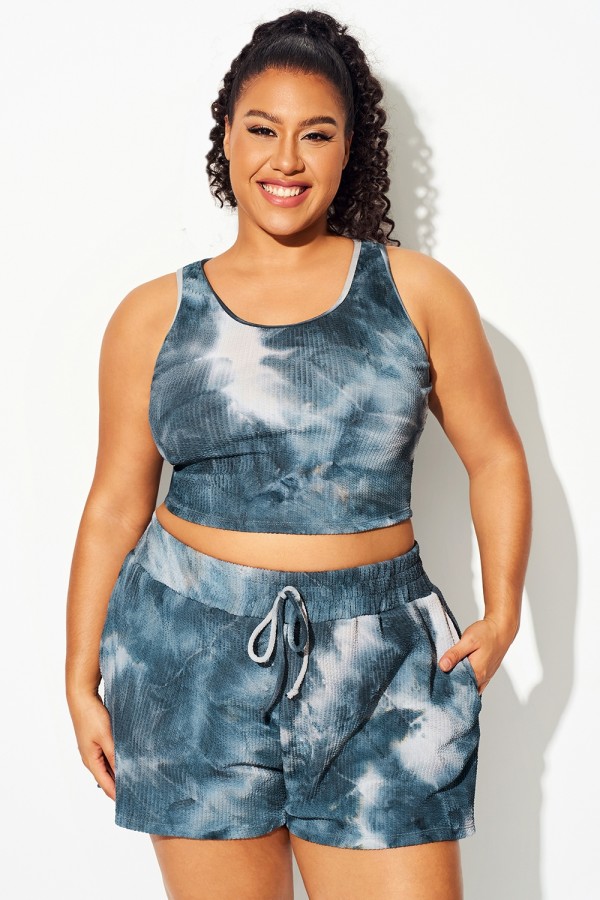 Top de bikini básico tie-dye negro y gris