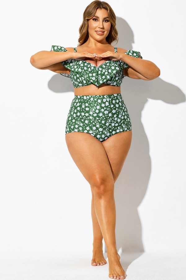 Braguita de cintura alta con estampado floral verde para mujer