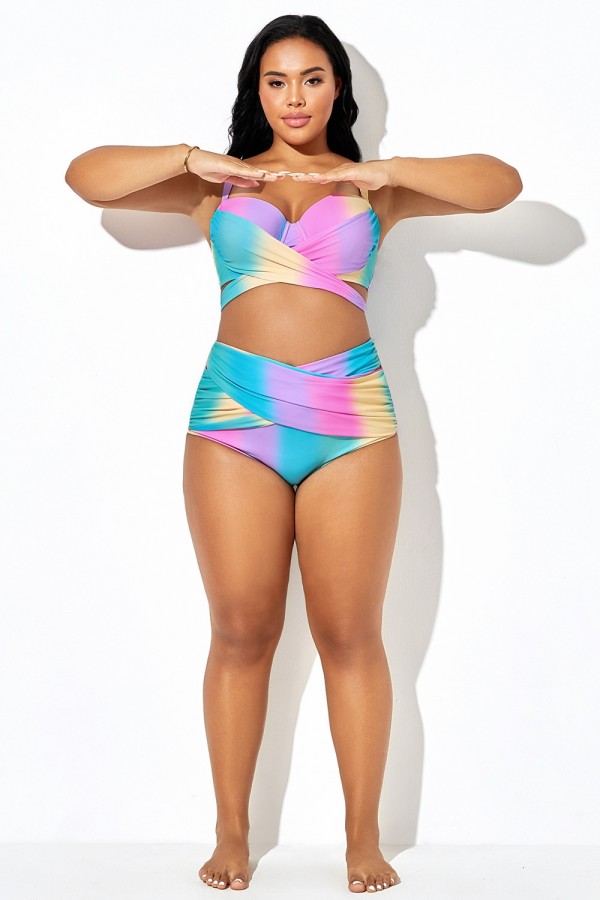 Braguita de playa sexy multicolor con tirantes cruzados.