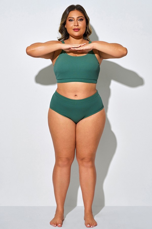 Braguita de bikini básica verde oscuro de talla grande