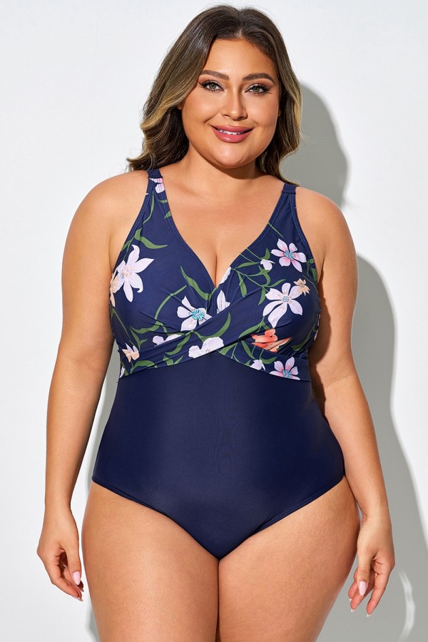 Traje de baño de una pieza con tirantes ajustables y estampado floral multicolor