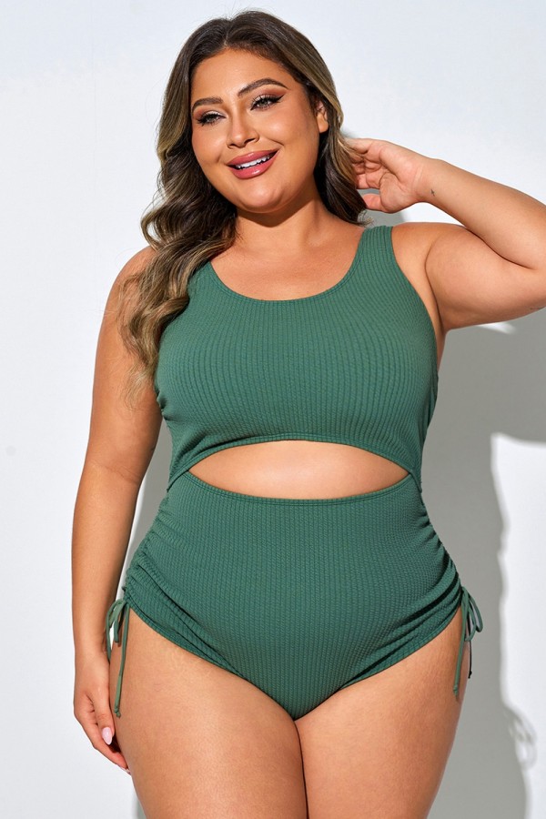 Traje De Baño Verde Oscuro Con Aberturas Delanteras Y Traseras De Talla Grande