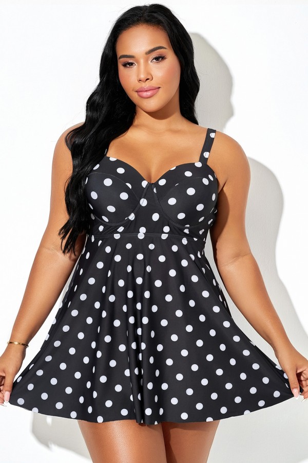 Top tankini con aros y estampado de lunares blancos