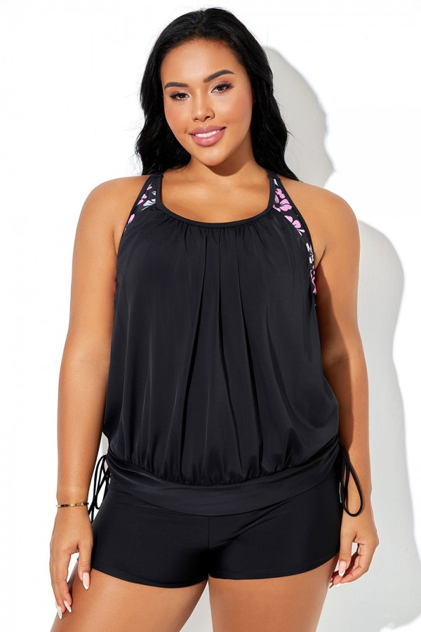 Tankini estilo camisola con tirantes cruzados y estampado floral