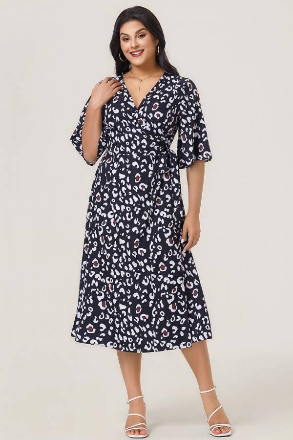 Vestido Medio Lazo Lateral con Animal Estampado para Mujer