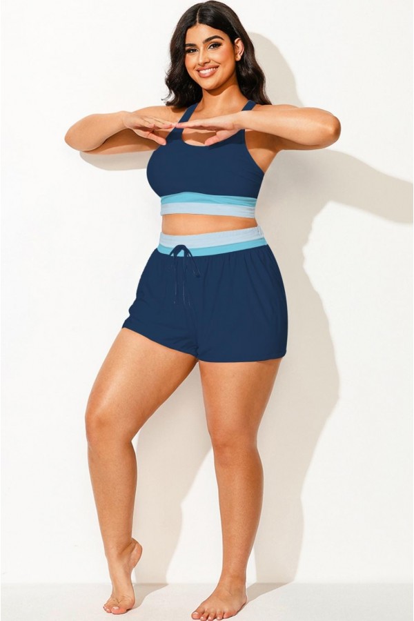 Pantalones cortos de cintura media azul océano de talla grande para mujer