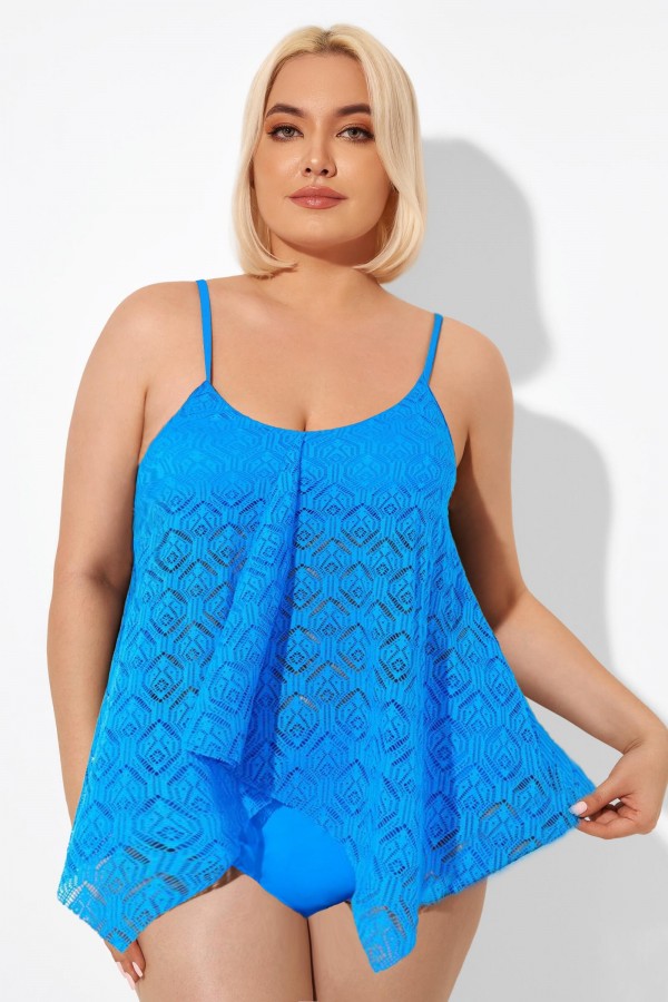 Top de Tankini Azul Gancho Correas Ajustables para Mujer