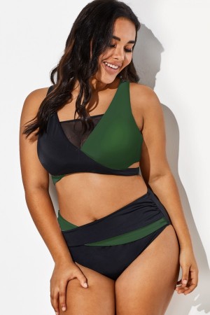 Top de Bikini de Trajes de Baño Envolventes con Estilo Colorblock Para Mujer