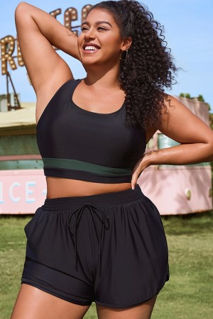 Top De Bikini De Talla Grande Cuello Redondo Con Empalme Verde