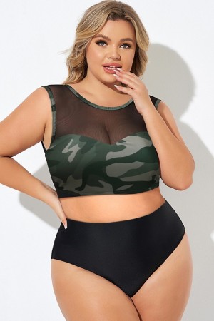 Top De Bikini De Talla Grande Deportivo De Malla De Camuflaje