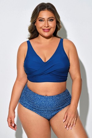 Top De Bikini De Malla Cruzada Frontal Azul