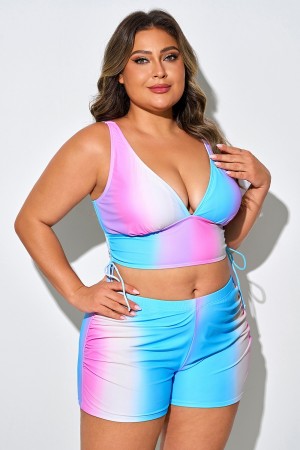 Top De Bikini Adelgazante De Cintura Alta Con Estampado Colorido De Talla Grande