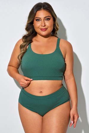 Top de bikini básico verde oscuro de talla grande