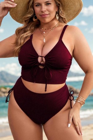 Braguita de bikini de cintura alta con cordón lateral color carmesí