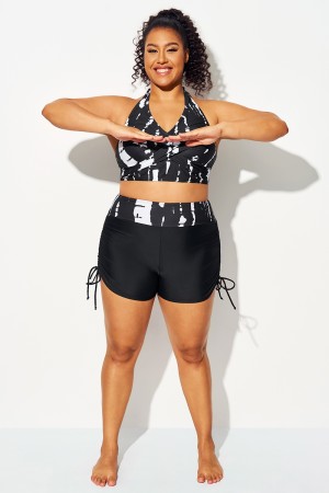 Pantalones Cortos De Cintura Media Con Bloques De Color De Talla Grande Para Mujer