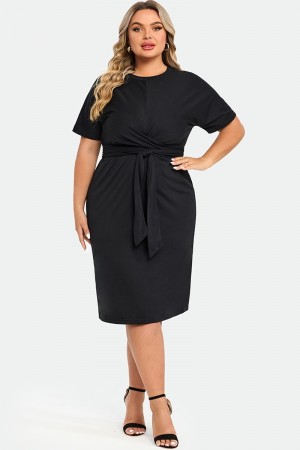 Vestido Negro con Mangas Cruzadas Frontal