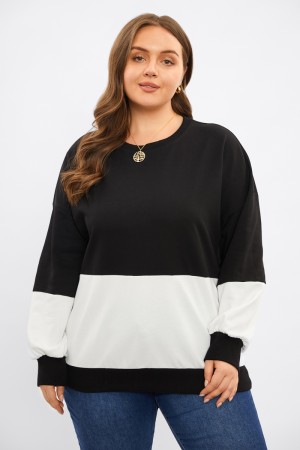 Suéter de Canalé Blanco y Negro de Parches y Bloques de Color
