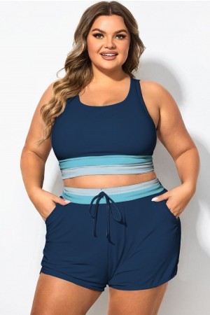 Top de bikini de mujer con tirantes anchos y patchwork azul océano