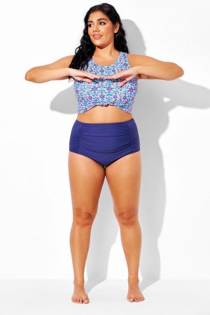 Bañador Tipo Slip De Cintura Alta Elegante Azul Real