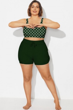 Pantalones cortos de cintura media para mujer, color verde oscuro, talla grande