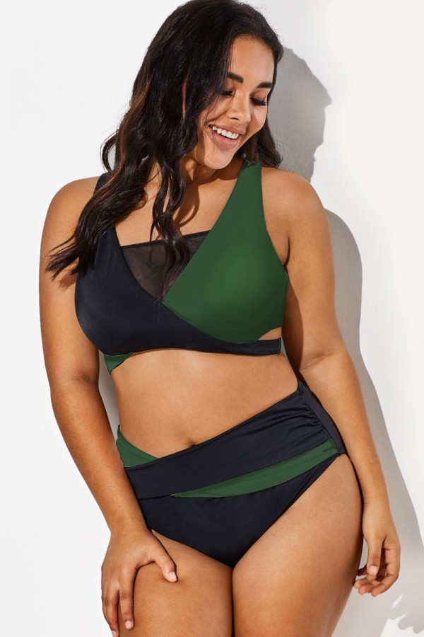 Top de Bikini de Trajes de Baño Envolventes con Estilo Colorblock Para Mujer