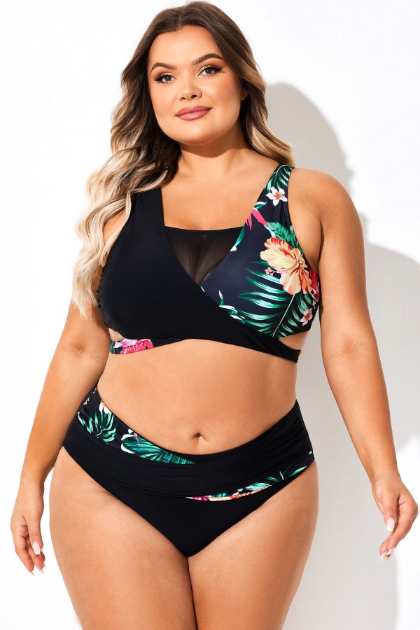 Top de bikini cruzado con estampado floral