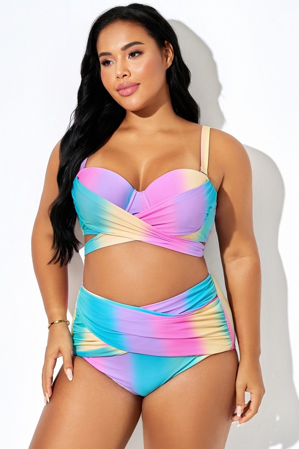 Top de bikini multicolor con cierre de gancho en G