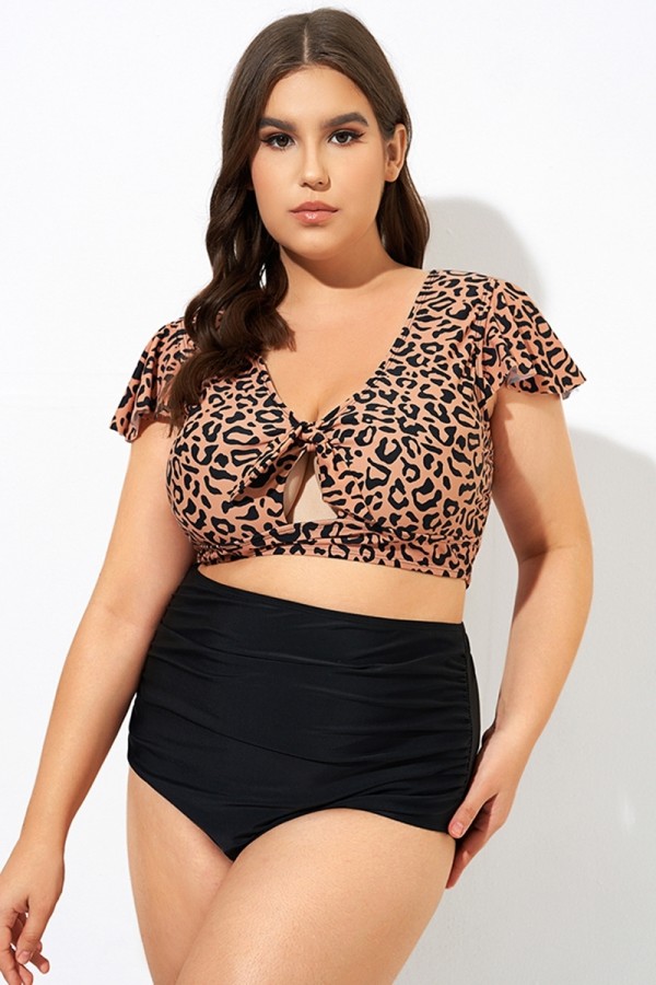 Top de Bikini Correa Frontal con Leopardo Estampado para Mujer