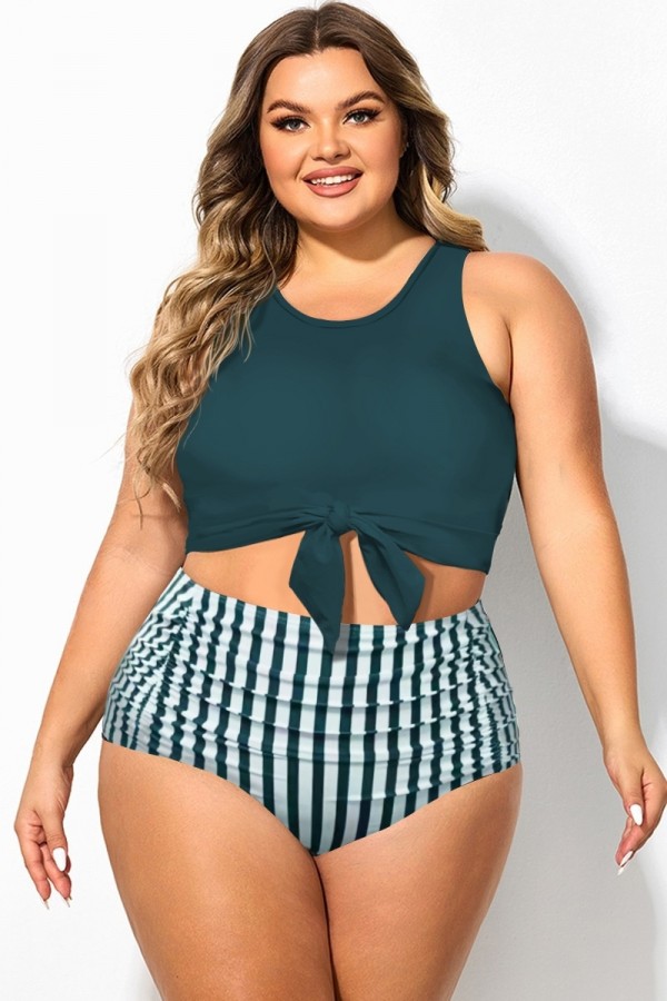 Top De Bikini Azul Oscuro Anudado De Talla Grande
