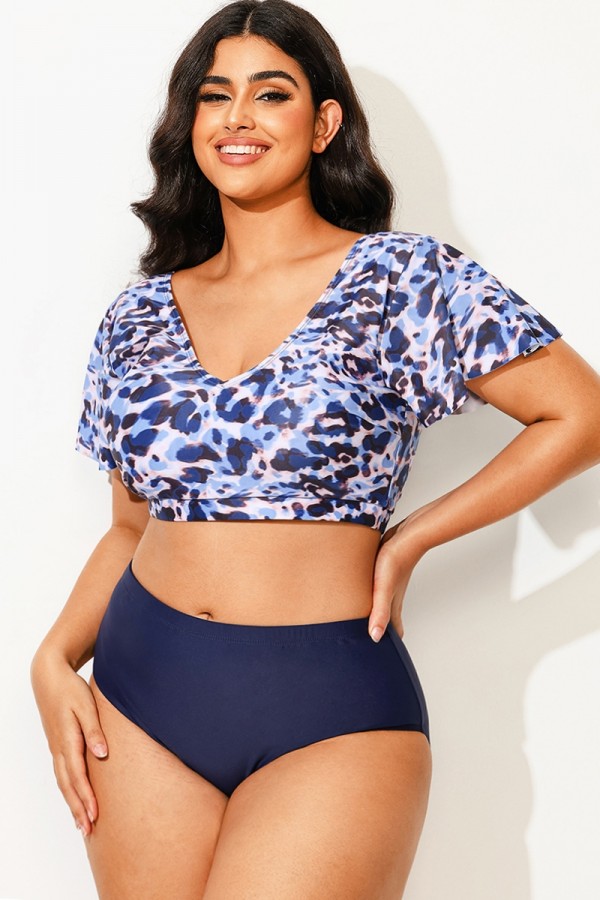 Top De Bikini V-Cuello Y Mangas Aladas Con Estampado Floral