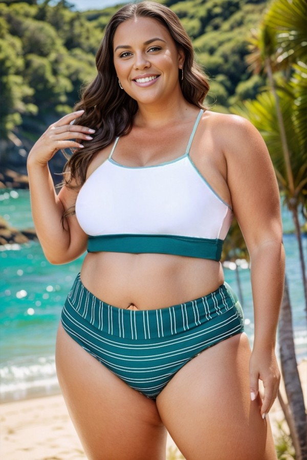 Top de Bikini Verde y Azul a Rayas para Mujer