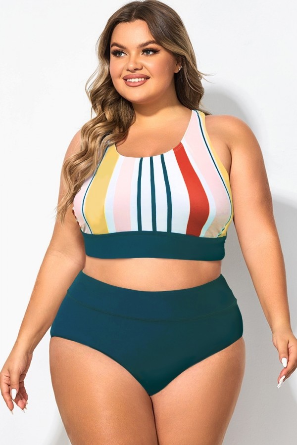 Top De Bikini De Talla Grande Retazos Con Bloques De Colores