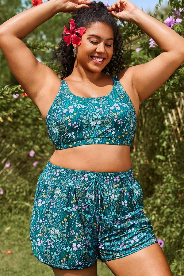 Top De Bikini Con Tirantes Anchos Y Diseño Floral De Cottage Para Mujer