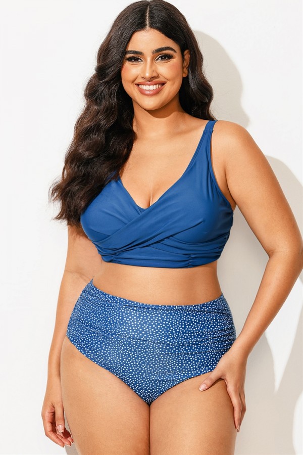 Top De Bikini De Malla Cruzada Frontal Azul