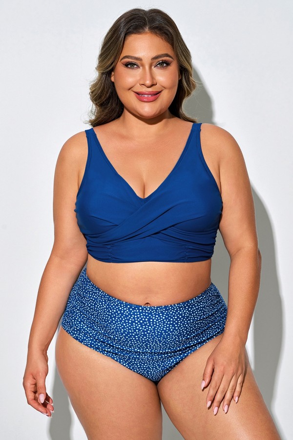 Top De Bikini De Malla Cruzada Frontal Azul