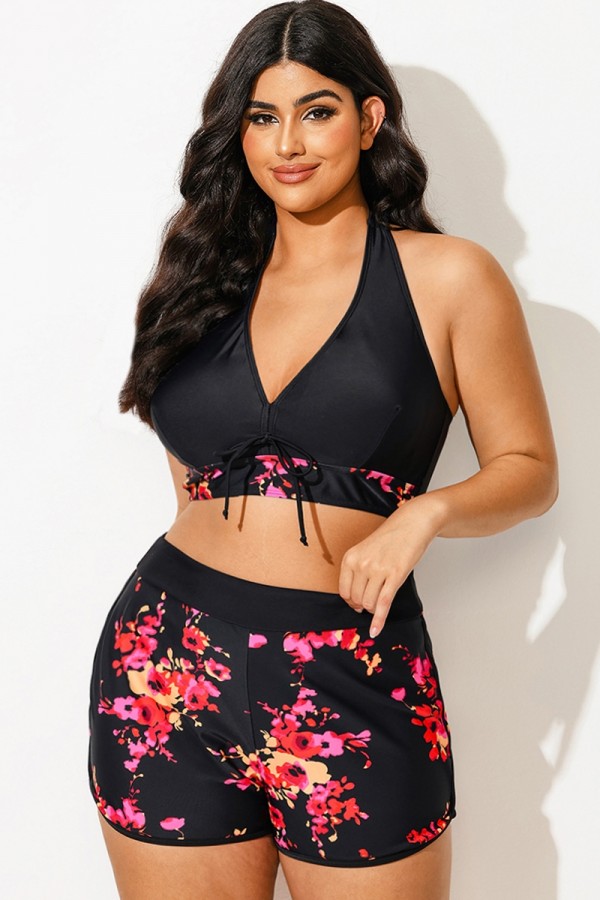 Top de bikini sexy con cuello en V y estampado floral