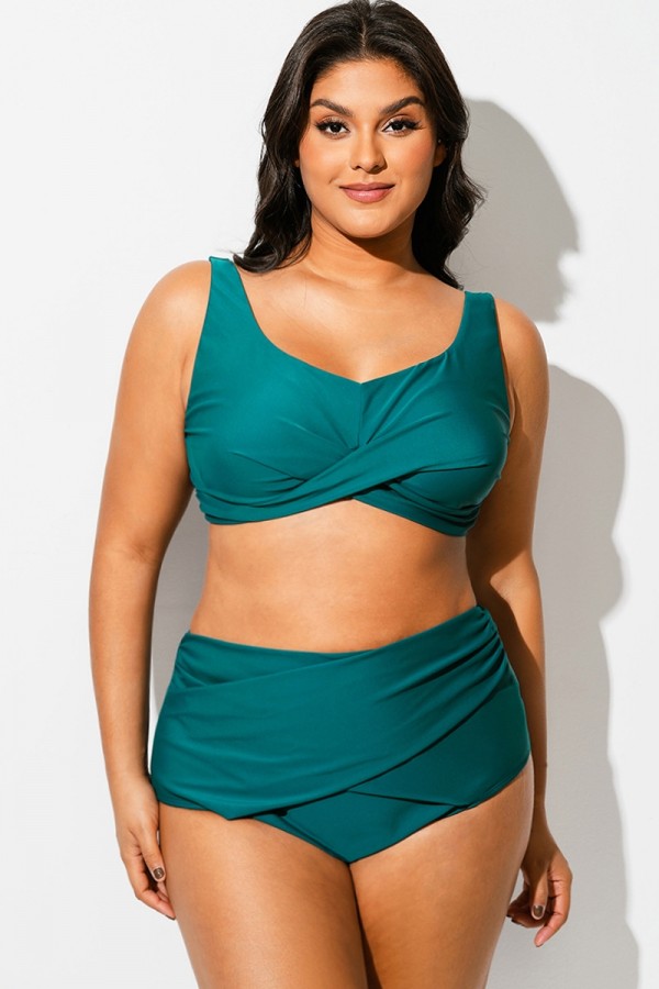 Parte Superior de Bikini Negra con Parte Delantera Torcida de Talla Grande