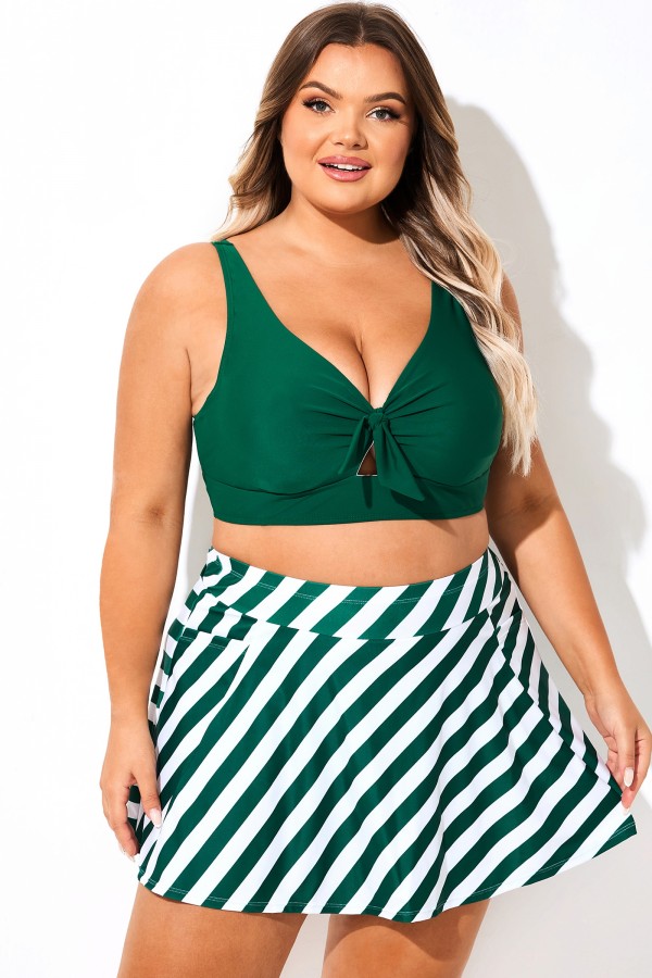 Top de bikini corto anudado con cuello en V verde
