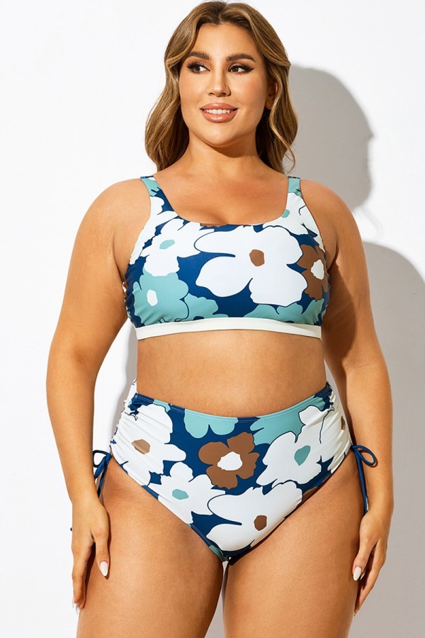 Top de bikini de patchwork con estampado floral de abedul