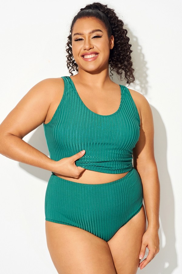 Top de bikini cómodo con cuello en V y rayas verdes