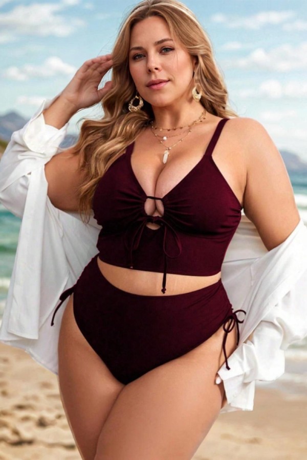 Top de bikini de cintura alta con tirantes finos y lazo frontal