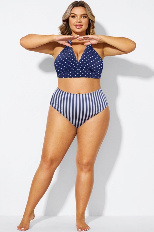 Braga De Cobertura Total Con Moda A Rayas Azul Marino Para Mujer