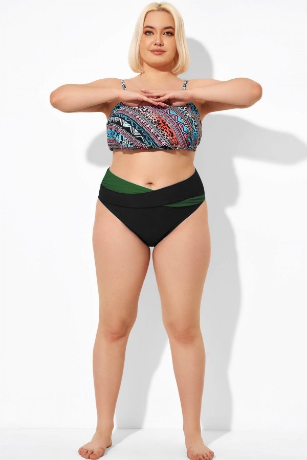 Braguita de Bikini de Natación con Bloques de Color de Talle Medio