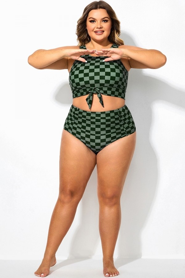 Braga Verde de Talla Grande Cintura Alta a Cuadros