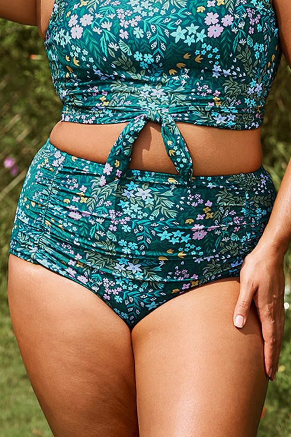 Braga Verde Cabaña De Cintura Alta Con Estampado Floral