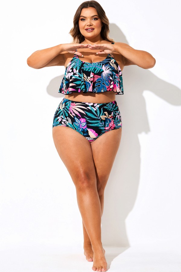 Parte inferior de bikini de cintura alta con estampado tropical para mujer