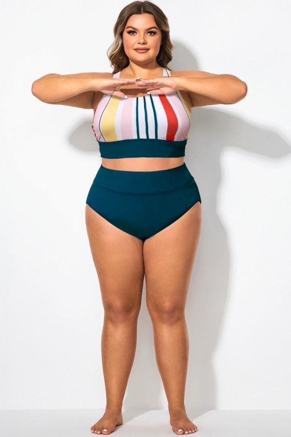 Braga De Bikini De Tallas Grandes Con Estampado De Bloques De Colores
