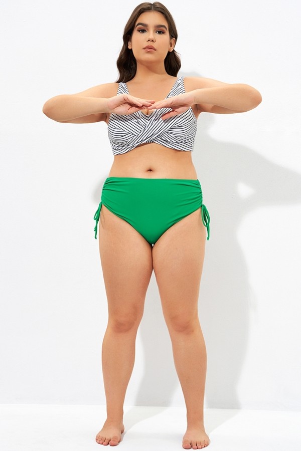 Braga de Bikini Verde Cintura Alta con Lazo Lateral para Mujer