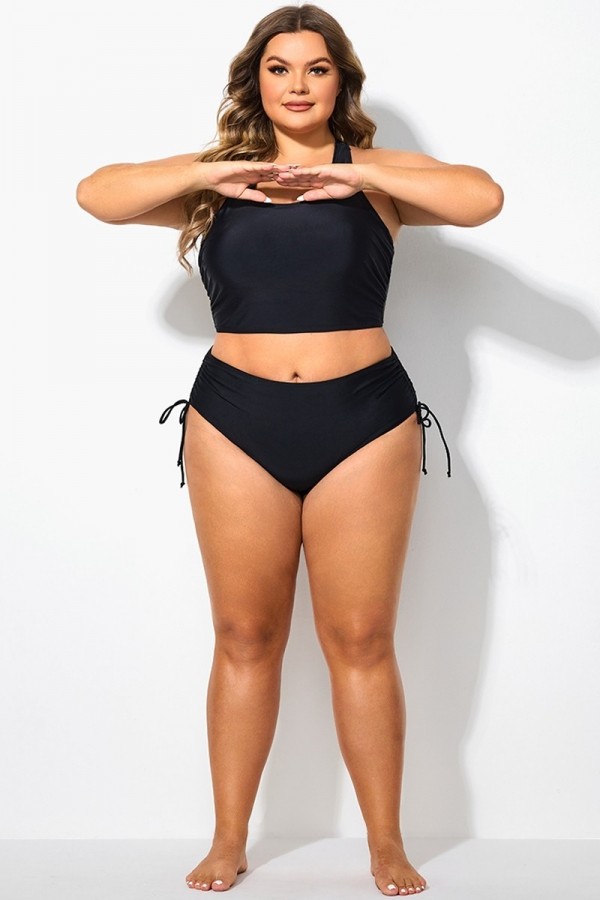 Braga de Bikini Negro Cintura Alta con Cordón Lateral